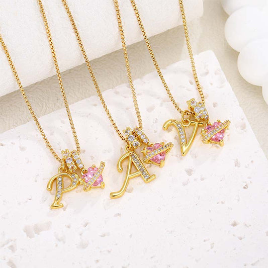 📢📢50 % de réduction !!!🌟Collier avec initiale et pendentif cœur rose