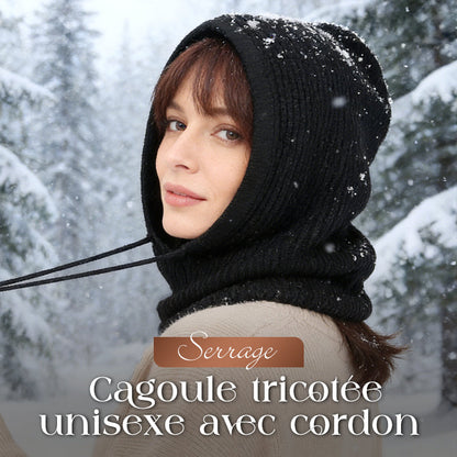 Cagoule tricotée unisexe avec cordon de serrage