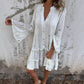 Robe Midi Confortable à Col en V et Motif Géométrique pour Femme