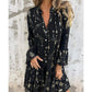 Robe Midi Confortable à Col en V et Motif Géométrique pour Femme