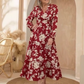 Robe longue à volants imprimée florale, col en V, taille cintrée et manches longue