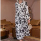 Robe longue à volants imprimée florale, col en V, taille cintrée et manches longue