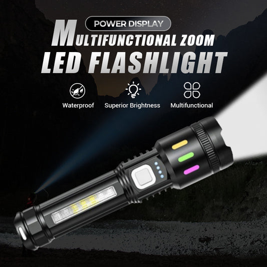 Lampe de poche LED zoom multifonctionnelle avec affichage de la puissance