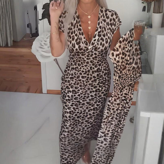 👗Nouveauté 40 % de réduction !🥰Robe femme à imprimé léopard et encolure en V