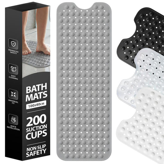 Tapis de bain ZENO 100 x 40 cm | Antidérapant et anti-moisissure | 200 ventouses avec trous de drainage | Grand format en caoutchouc | Lavable en machine et durabl