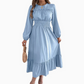 Robe longue à manches longues pour femme – Haut froncé et volants, élégante pour le quotidien et les occasions spéciale