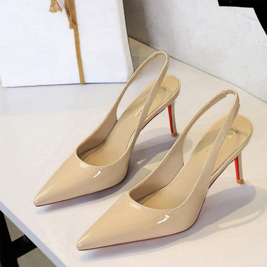 ✨62% de réduction + livraison gratuite 👠Escarpins à talons aiguilles à bride arrière et bout pointu en cuir verni pour femme