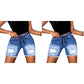 Short en jean déchiré pour femme, à taille élastiquée et cordon de serrage