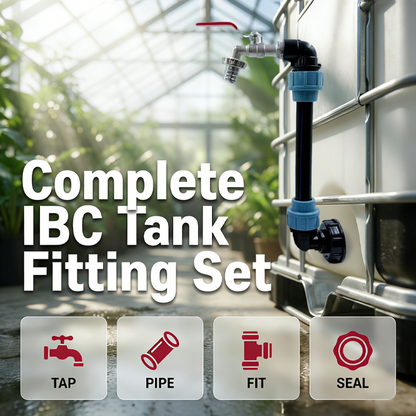 🛠️💧 Kit complet pour cuve IBC – prêt à l'emploi 💧🔩 incluant vannes, adaptateurs et joints. Pour eau de pluie, stockage et transport. Fabriqué dans l'UE – durable et étanche.