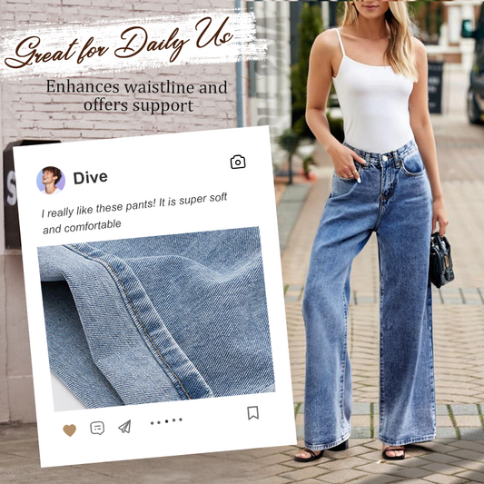 Jean droit à taille haute et jambes larges pour femm