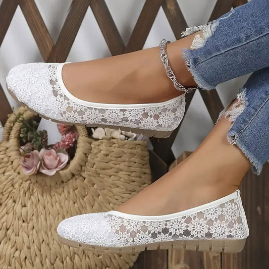 Chaussures en maille imprimées élégantes plates à bouts ronds