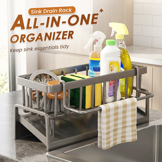 Égouttoir pour évier – Anti-rouille, à barres & organisateur – Design pliable, réglable pour différentes tailles d’évier – parfait pour éponges, brosses ou paille en métal 🧼