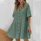 💃 Soldes d'été 2026 - 60 % de réduction 💐 Robe babydoll texturée à manches courtes et boutons pour femme, avec poches