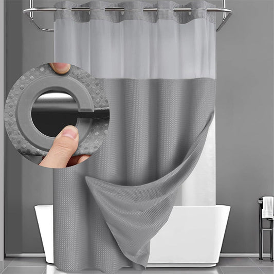 🚿🛁 PROMO -50% ! Rideau de Douche Motif Waffle – Double Couche Imperméable, Accrochage Boutons-Pression Sans Anneaux, Fenêtre Transparente Lumineuse · 5 Coloris · 183×190cm ✨