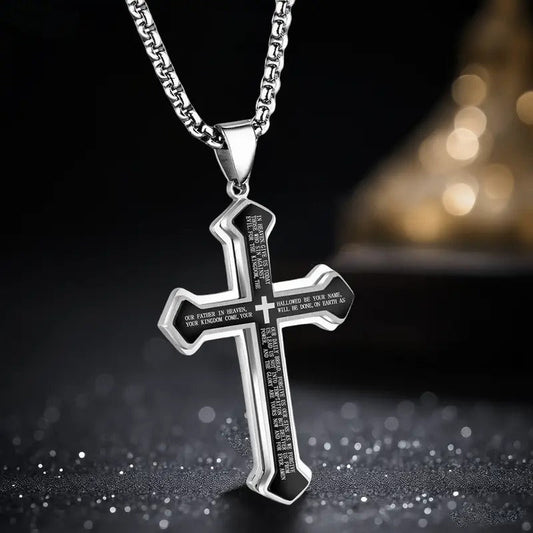 📢📢50 % DE RÉDUCTION !! ⏰Collier Croix du Notre Père pour homme
