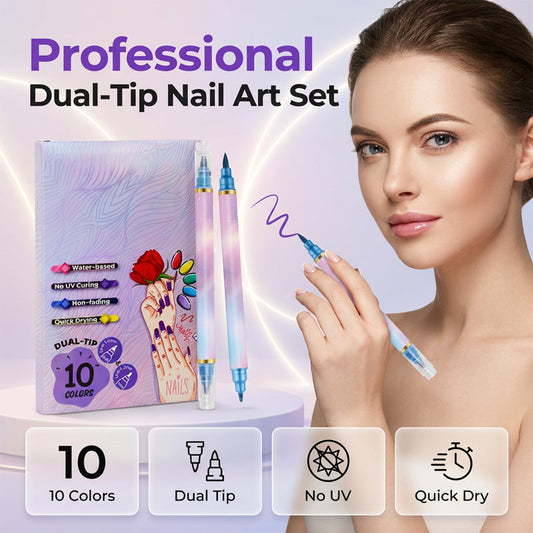 Coffret de 10 marqueurs à double pointe pour nail art, 10 couleur