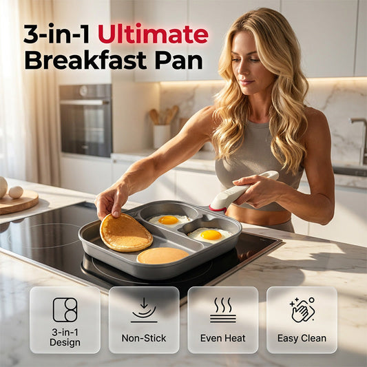 🍳 50 % DE RÉDUCTION EN CE MOMENT ! 🥞 Poêle antiadhésive pour le petit-déjeuner – Conception 3-en-1, revêtement en titane et compatible avec tous les types de cuisinières – Pour préparer facilement des œufs, de la viande et des crêpes