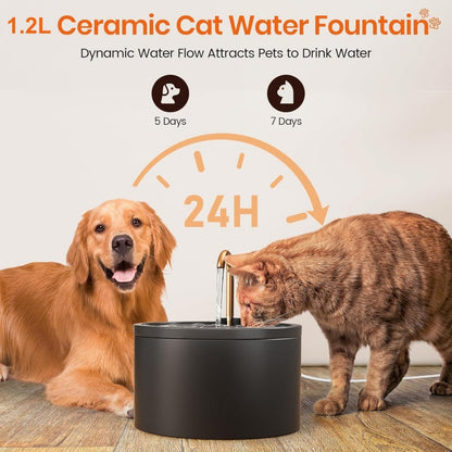 🐱 50 % DE RÉDUCTION EN CE MOMENT ! ✨ Fontaine à eau en céramique pour animaux de compagnie – Modèle à robinet, ultra-silencieuse et avec filtre – Eau fraîche et courante, facile à nettoyer – Idéale pour les chats ou les petits chiens 💦
