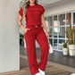 🥳 50 % de réduction ! 🍃 Ensemble deux pièces composé d'un haut à manches courtes confortable et tendance et d'un pantalon élastiqué à cordon