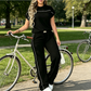🥳 50 % de réduction ! 🍃 Ensemble deux pièces composé d'un haut à manches courtes confortable et tendance et d'un pantalon élastiqué à cordon