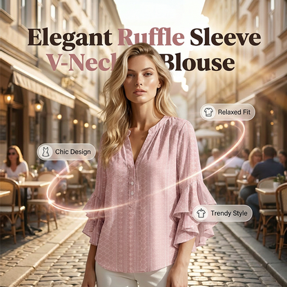 Blouse élégante à col en V et manches à volant