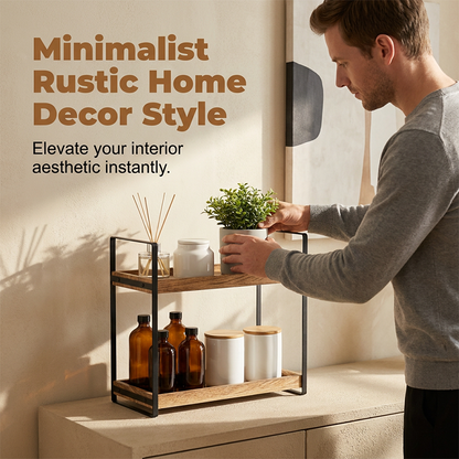 Étagère de rangement polyvalente en bois à deux niveau