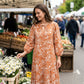 Robe midi élégante à motif floral et col en V pour femme