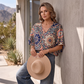 📢📢-50% !! ⏰ Blouse Femme Col V Imprimé Bohème Été Coupe Ample