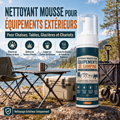Nettoyant mousse pour équipement de camping extérieur avec chiffon de nettoyage