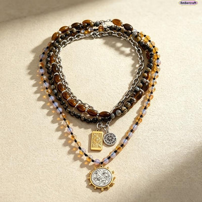 Collier rétro à plusieurs rangs avec perle