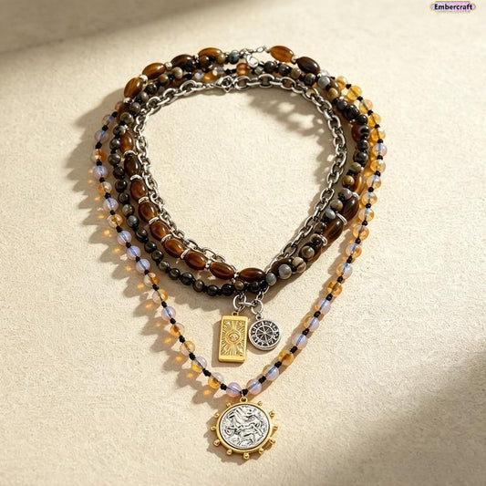 Collier rétro à plusieurs rangs avec perle