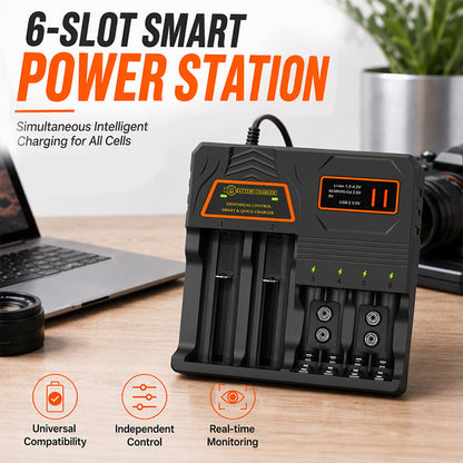 Chargeur intelligent rechargeable à plusieurs emplacements pour batterie