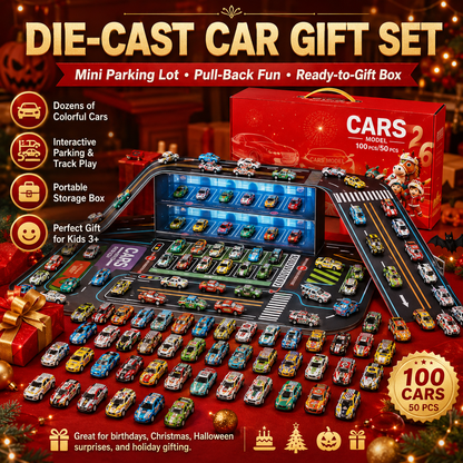 Coffret de Jeu Garage Pliable avec Voitures Jouets