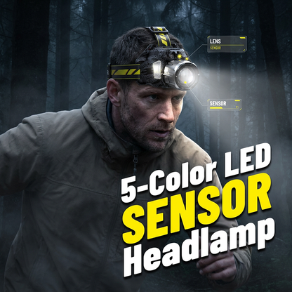 🔦 -50% MAINTENANT ! ✨ Lampe Frontale LED 5 Couleurs Rechargeable – Capteur de Mouvement & Modes Pêche/UV 💡