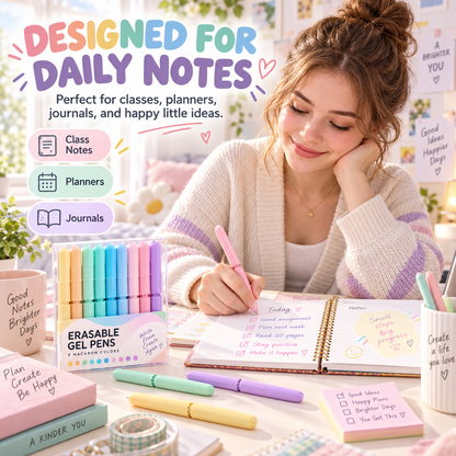 Écrivez et effacez en un clin d'œil ! Stylos gel effaçables 8 couleurs, sans salissures