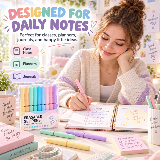 Écrivez et effacez en un clin d'œil ! Stylos gel effaçables 8 couleurs, sans salissures