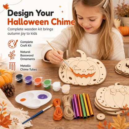 🎃 Kit de bricolage « citrouille d'Halloween » en bois | Carillon éolien à faire soi-même