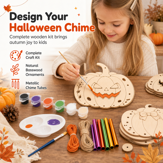 🎃 Kit de bricolage « citrouille d'Halloween » en bois | Carillon éolien à faire soi-même