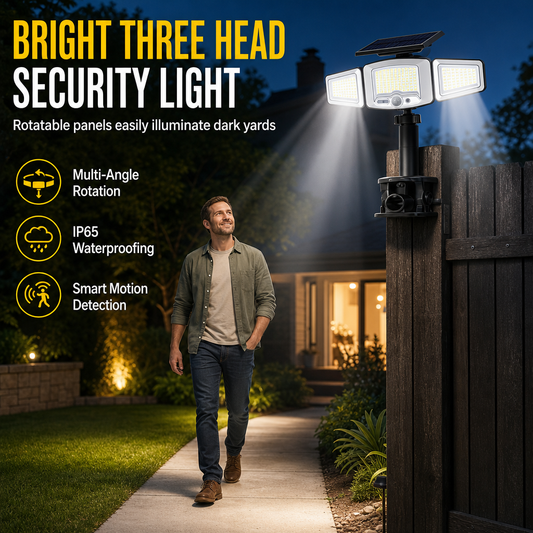 Lampe solaire à 3 têtes avec détecteur de mouvemen