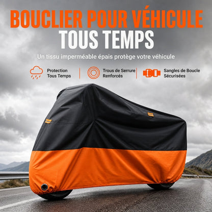 🏍️🌧️ Housse de Moto avec Passages pour Antivol – Tissu Oxford, Boucle de Maintien et Détails Réfléchissants