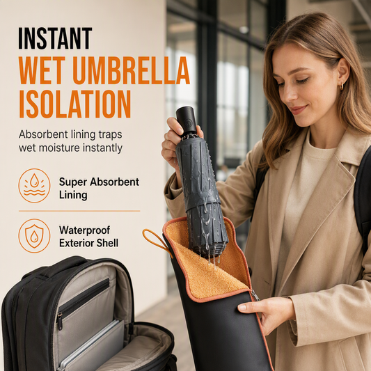 Sac de rangement pour parapluie pliable, imperméable et très absorbant – Housse de parapluie portable avec cordon