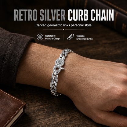 Bijou bouddhiste vintage pour homme, à large anneau, plaqué argent, avec mantra à six caractères pivotan